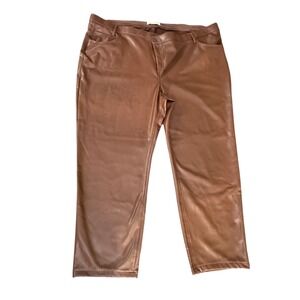 New Abercrombie Faux Leather Pants 37/24S Brown High Rise Cropped Vegan Trousers